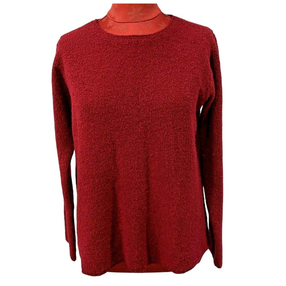 Eileen Fisher Ladies S Red Wool Blend Pullover Sweater Knubbly Knit Crew Neck